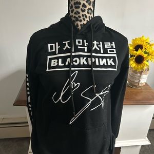 Black pink sweater- lightweight thin fabric. size small. Black pink on sleeves